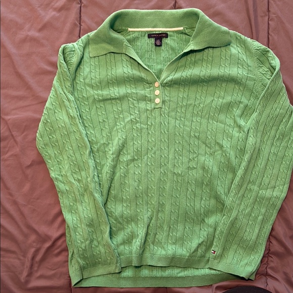 Tommy Hilfiger Green Cable Knit Polo Sweater - Picture 1 of 1